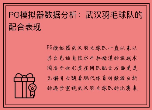 PG模拟器数据分析：武汉羽毛球队的配合表现